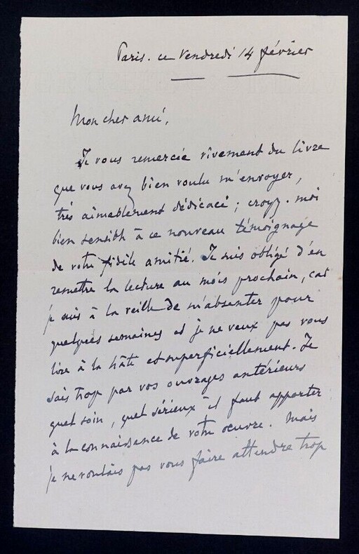 Andr&eacute; FOULON DE VAULX, Po&egrave;te - LETTRE AUTOGRAPHE SIGN&Eacute;E, Paris. Andr&eacute; FOULON DE VAULX