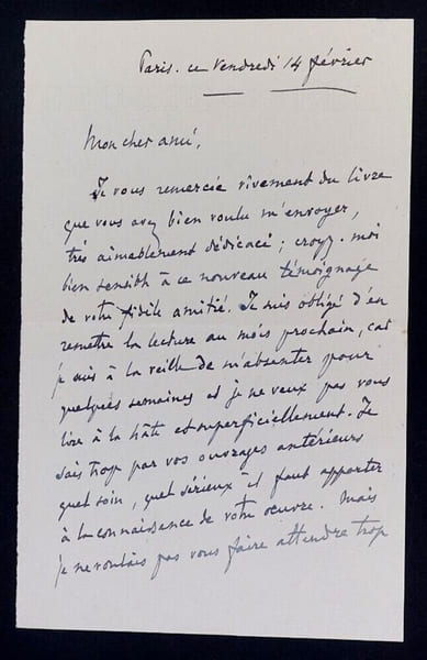 Andr&eacute; FOULON DE VAULX, Po&egrave;te - LETTRE AUTOGRAPHE SIGN&Eacute;E, Paris. Andr&eacute; FOULON DE VAULX