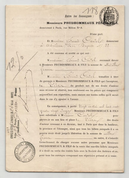 Pouvoir sign&eacute; par &Eacute;douard Cadol – Collection coh&eacute;rente de 50 auteurs & musiciens. &Eacute;douard Cadol