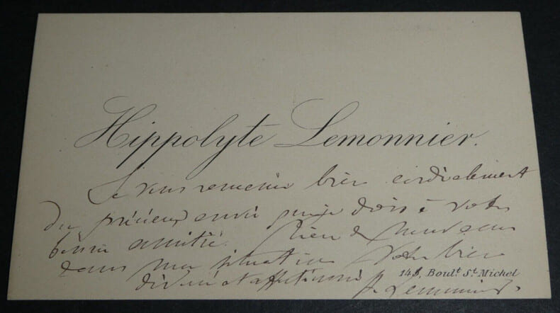 Hippolyte-Guillaume LEMONNIER, Conf&eacute;rencier - CARTE DE VISITE AUTOGRAPHE SIGN&Eacute;E. Hippolyte-Guillaume LEMONNIER