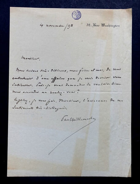 HILLEMACHER Paul - LETTRE AUTOGRAPHE SIGN&Eacute;E &Agrave; Henri HEUGEL, 1898. Paul Hillemacher