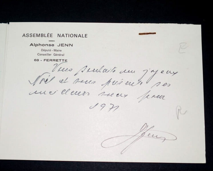 Alphonse JENN, Homme politique - CARTE DE VOEUX AUTOGRAPHE SIGN&Eacute;E. Alphonse JENN