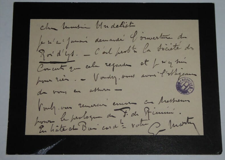 MARTY Georges - Carte lettre autographe sign&eacute;e, Paris. Georges Marty