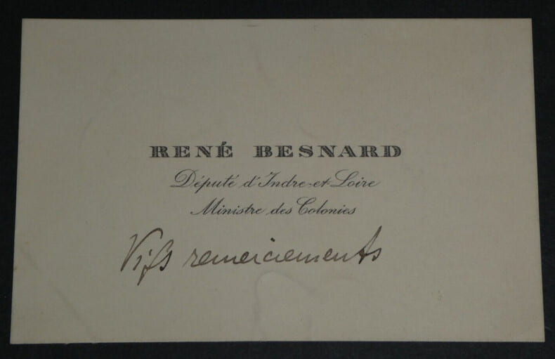 Ren&eacute; BESNARD, Ancien ministre Guerre - CARTE DE VISITE AUTOGRAPHE. Ren&eacute; BESNARD