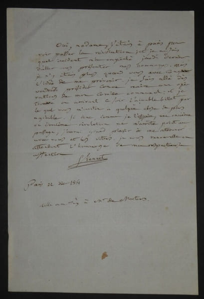 VIENNET Jean Pons Guillaume - LETTRE AUTOGRAPHE SIGN&Eacute;E, PARIS 22 d&eacute;cembre 1851. Jean-Pons-Guillaume Viennet