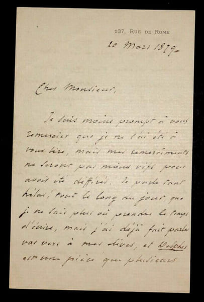 Fran&ccedil;ois-Joseph REGNIER, Acteur de th&eacute;&acirc;tre - LETTRE AUTOGRAPHE SIGN&Eacute;E, 1879. Fran&ccedil;ois-Joseph REGNIER