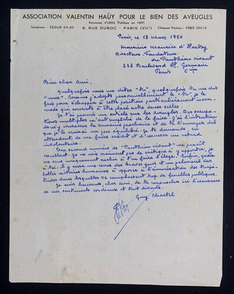 Guy CHASTEL - LETTRE AUTOGRAPHE SIGN&Eacute;E A Maurice d'HARTOY, 1950. Guy CHASTEL
