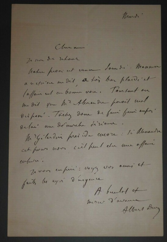 LETTRE AUTOGRAPHE SIGNEE. Albert Duruy