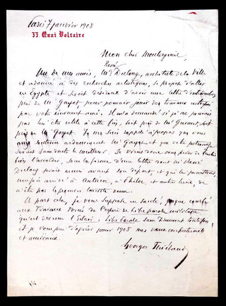 Georges THI&Eacute;BAUD - LETTRE AUTOGRAPHE SIGN&Eacute;E A M. Montorgueil, 1908. Georges THI&Eacute;BAUD
