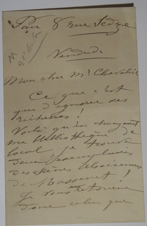 BROUSTET Edouard - LETTRE AUTOGRAPHE SIGNEE, PARIS. Edouard Broustet