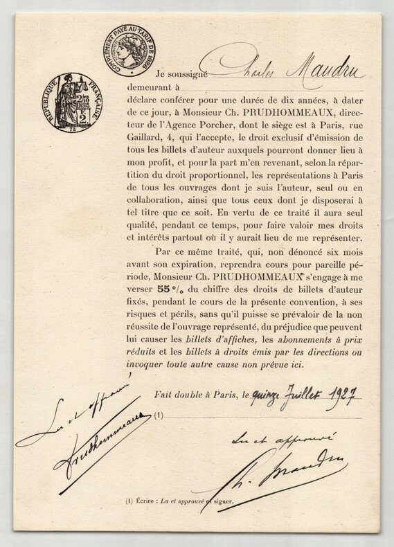 Pouvoir sign&eacute; Charles Maudru – Collection coh&eacute;rente de 50 auteurs & musiciens. Charles Maudru