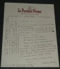 Maurice d'HARTOY Lettre autographe sign&eacute;e d'&eacute;loges &agrave; Roger Valuet 1950 1 page. Maurice d'HARTOY