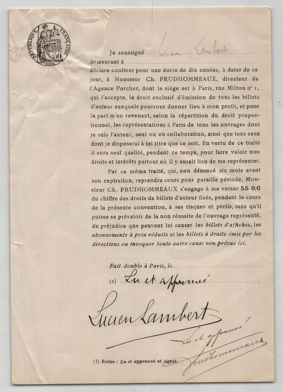Pouvoir sign&eacute; par Lucien Lambert - Collection coh&eacute;rente de 25 auteurs & musiciens. Lucien Lambert