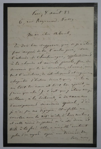 MANUEL Eug&egrave;ne - LETTRE AUTOGRAPHE SIGN&Eacute;E &Agrave; Edmond ABOUT, PASSY, AO&Ucirc;T 1883. Eug&egrave;ne Manuel