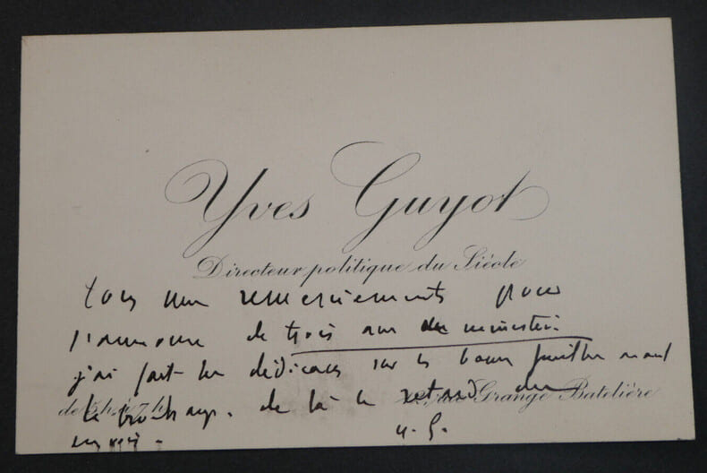 Yves GUYOT, Homme politique - CARTE DE VISITE AUTOGRAPHE SIGN&Eacute;E. Yves GUYOT