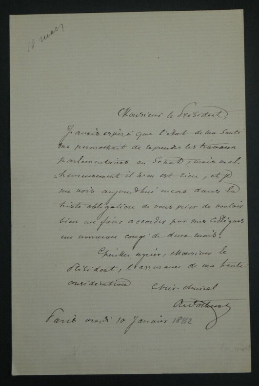 Louis Pierre Alexis POTHUAU - Lettre autographe sign&eacute;e 10 janvier 1882 Paris. Louis Pierre Alexis POTHUAU