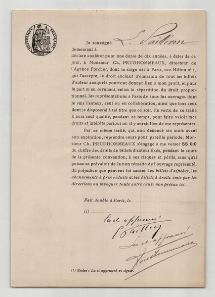 Pouvoir sign&eacute; par &Eacute;douard Pailleron – Collection de 50 auteurs & musiciens. &Eacute;douard Pailleron