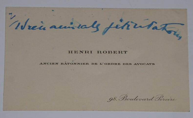HENRI-ROBERT - CARTE DE VISITE ANNOT&Eacute;E, PARIS. Henri-Robert