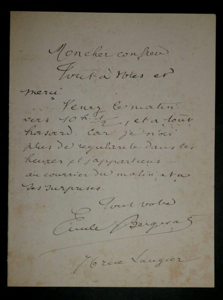 BERGERAT Emile - LETTRE AUTOGRAPHE SIGN&Eacute;E. Emile Bergerat