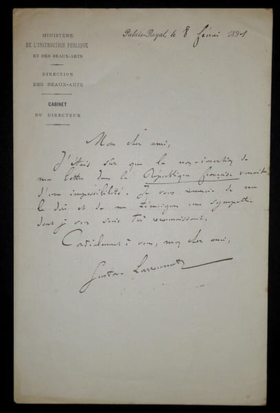 LETTRE AUTOGRAPHE SIGN&Eacute;E, INSTRUCTION PUBLIQUE, PARIS, 1891. LARROUMET Gustave
