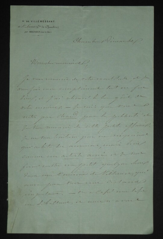 Lettre autographe sign&eacute;e, en-t&ecirc;te Le Figaro. Hippolyte Villemessant