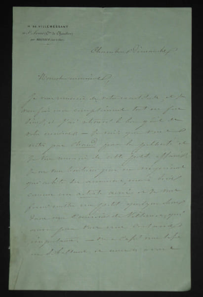 VILLEMESSANT Hippolyte - LETTRE AUTOGRAPHE SIGN&Eacute;E, LE FIGARO A CHAMBON. Villemessant, Hippolyte
