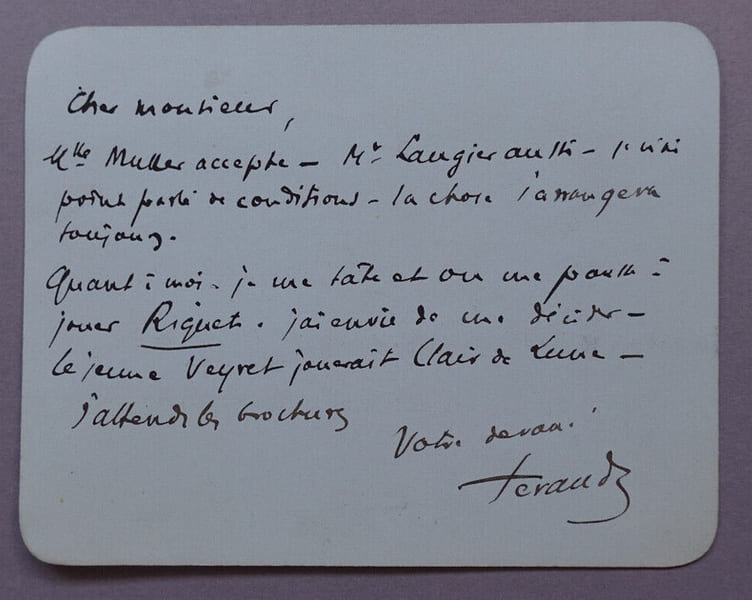 Maurice DE F&Eacute;RAUDY, Com&eacute;die-Fran&ccedil;aise - CARTE-LETTRE AUTOGRAPHE SIGN&Eacute;E. Maurice DE F&Eacute;RAUDY