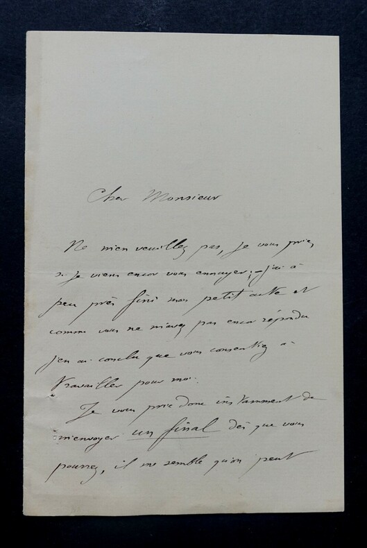LETTRE AUTOGRAPHE SIGN&Eacute;E &Agrave; PROPOS D'UN PROJET EN COURS 1881. Etienne H&eacute;mery