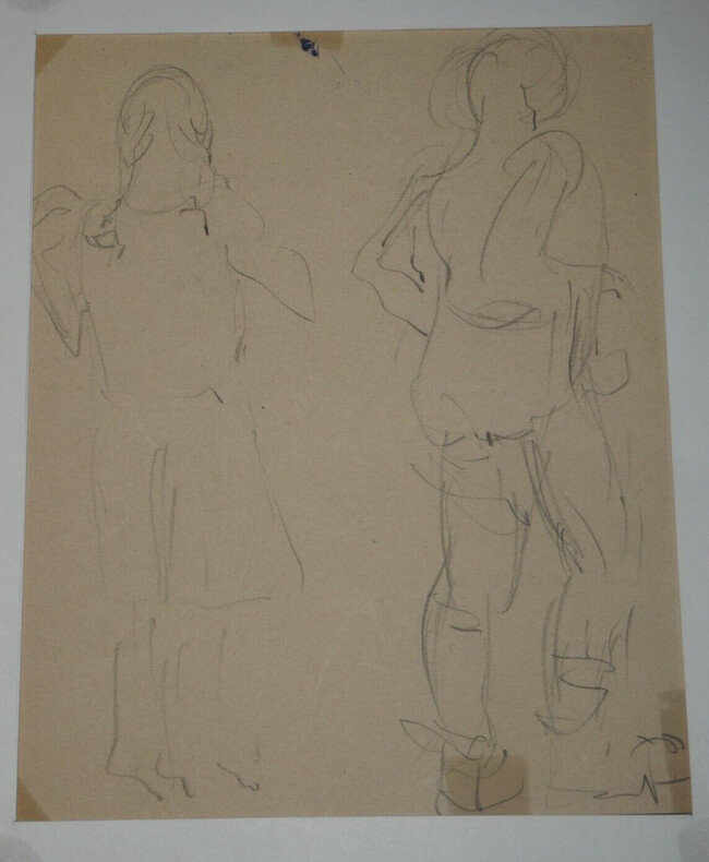 NU ACAD&Eacute;MIQUE - Dessin au crayon - Deux filles en pied. Georges CHESNEAU