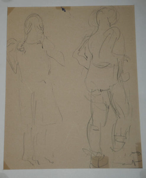 NU ACAD&Eacute;MIQUE - Dessin au crayon - Deux filles en pied. Georges CHESNEAU