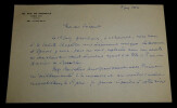 Michel RIQUET - LETTRE AUTOGRAPHE SIGN&Eacute;E adress&eacute;e &agrave; ... , 1954. Michel RIQUET