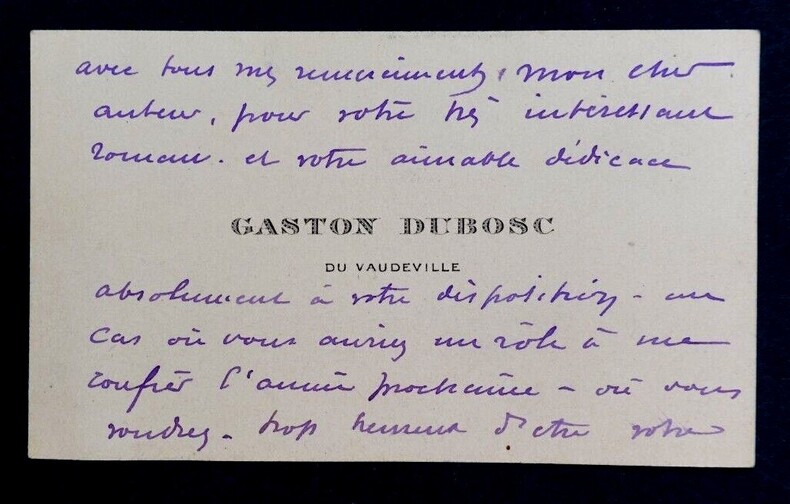 Gaston DUBOSC, Acteur - CARTE DE VISITE AUTOGRAPHE SIGN&Eacute;E. Gaston DUBOSC