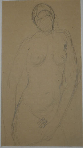 Georges CHESNEAU - NU ACAD&Eacute;MIQUE - Dessin au crayon - Femme de face - Curiosa. Georges Chesneau