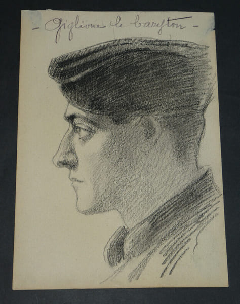 DESSIN ORIGINAL AU CRAYON SIGN&Eacute; - GUERRE 14/18 - "GIGLIONE LE BARYTON" OHRDRUF. 