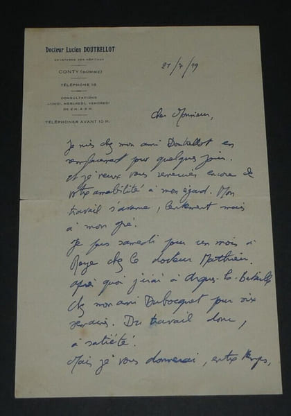 Lettre autographe sign&eacute;e &agrave; Henri Chemu, 21 juillet 1929, autour de Moli&egrave;re. Ren&eacute; THUILLIER