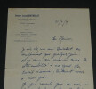 Lettre autographe sign&eacute;e &agrave; Henri Chemu, 21 juillet 1929, autour de Moli&egrave;re. Ren&eacute; THUILLIER