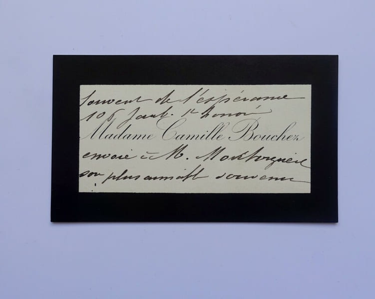 Carte de visite simple, sign&eacute;e - Madame &eacute;pouse de Camille Bouchez, magistrat, L'Esp&eacute;rance, 1909. Epouse de Bouchez Camille