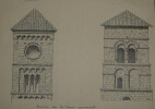 Dessin original sign&eacute; - Clocher de Puisalicon et Saint-Pierre &agrave; Gruas. Louis Henri Laffill&eacute;e