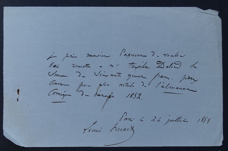 Louis Adrien HUART, Journaliste - LETTRE AUTOGRAPHE SIGN&Eacute;E, 1855. Louis Adrien HUART