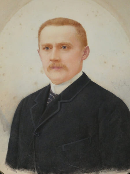Dessin original sign&eacute; - Portrait aquarell&eacute; d'un homme &eacute;l&eacute;gant &agrave; moustache, fin XIXe si&egrave;cle. Louis-Robert de Cuvillon