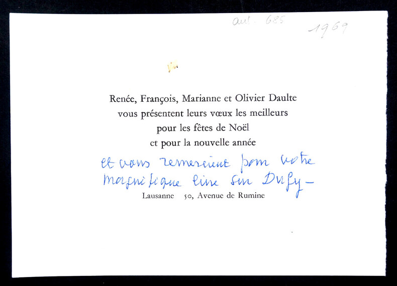 Famille DAULTE - Carte de voeux autographe sign&eacute;e. Famille DAULTE