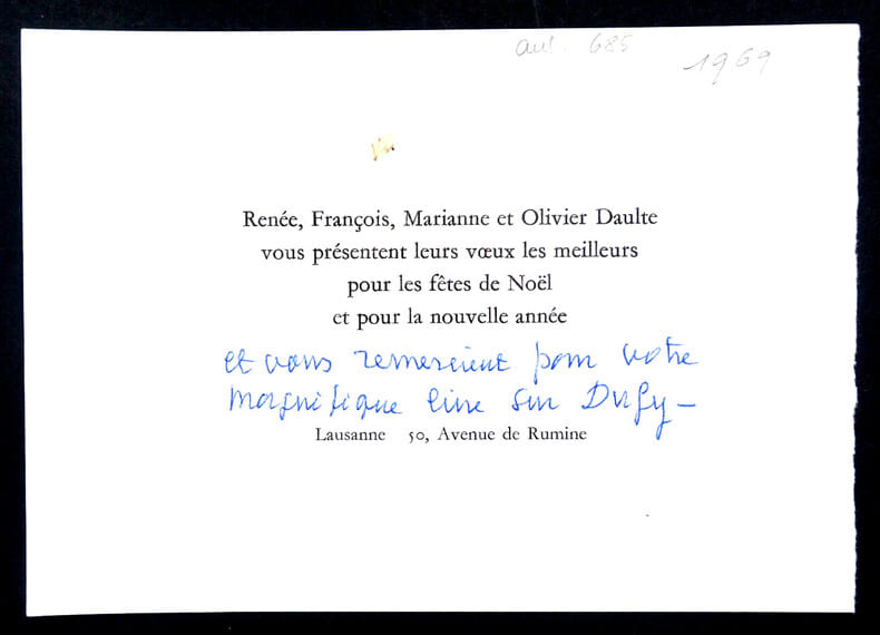 Famille DAULTE - Carte de voeux autographe sign&eacute;e. Famille DAULTE