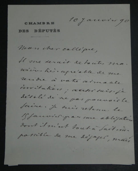 Francis CHARMES, Journaliste - LETTRE AUTOGRAPHE SIGN&Eacute;E D'EXCUSES 1890. Francis CHARMES