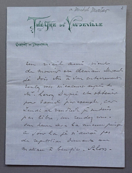 Paul POREL, Acteur et directeur de th&eacute;&acirc;tre - LETTRE AUTOGRAPHE SIGN&Eacute;E. Paul POREL