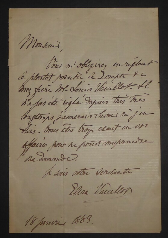 VEUILLOT Elise - LETTRE AUTOGRAPHE SIGNEE, 1883. Elise Veuillot