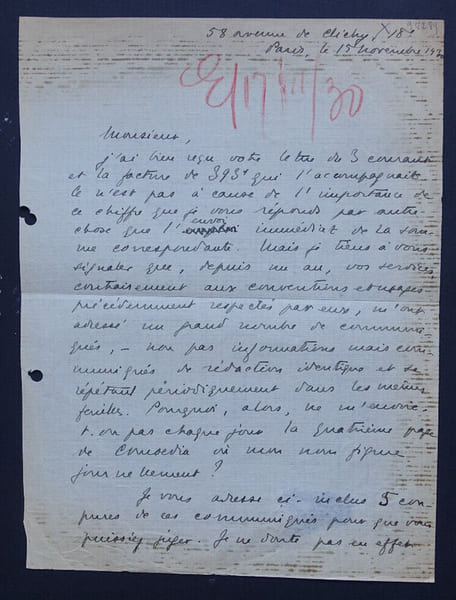 Philippe H&Eacute;RIAT - LETTRE AUTOGRAPHE SIGN&Eacute;E, 1930. Philippe H&Eacute;RIAT