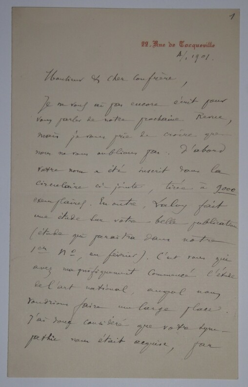 COMBARIEU Jules - LETTRE AUTOGRAPHE SIGN&Eacute;E, REVUE, JANVIER 1901. Jules Combarieu