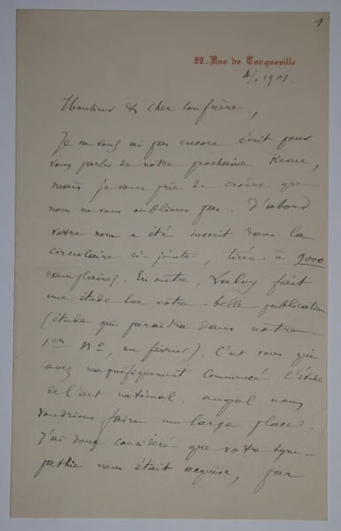 COMBARIEU Jules - LETTRE AUTOGRAPHE SIGN&Eacute;E, REVUE, JANVIER 1901. Jules Combarieu