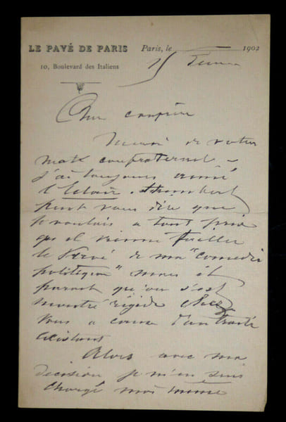 Jules LAFFITTE - Lettre autographe sign&eacute;e, Paris, juin 1902. Jules Laffitte