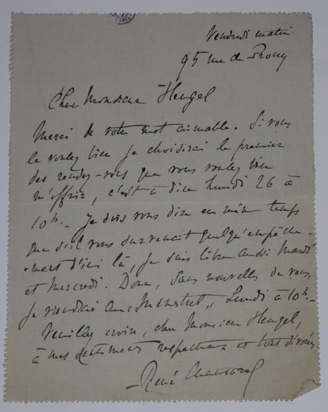 CHANSAREL Ren&eacute; - CARTE LETTRE AUTOGRAPHE SIGNEE &Agrave; Henri HEUGEL, PARIS 1905. Ren&eacute; Chansarel
